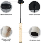 LMQNINE Natural Alabaster Pendant Lights for Kitchen Island White Marble Long Tube Chandelier Modern Black Ceiling Light Fixtures for Bedroom Dining Room Table Living Room Hallway(M-1Pack)