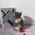 Rustic Pottery Ceramic Vase - Vintage Farmhouse Style Decor, White Grid Ceramic Vases for Home Decor, Modern Farmhouse Decor (Black white)