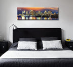 DJSYLIFE Boston Skyline Wall Art Canvas Prints Colorful USA City Night Pictures Modern Panoramic Cityscape Posters Paintings for Bedroom Office Decor, Ready to Hang 13.8"x45.3"