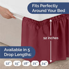 Wrap Around Dust Ruffle Bed Skirt - Burgundy - for Queen Size Beds with 12 Inch Drop - Elastic Strap - Adjustable Pleated Bedskirt with Brushed Fabric and Wrinkle Free - for Women, Men, Kids & Teens