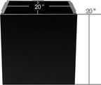 Kozyard 20'' Cube Metal Planter Steel Planter Box Black Steel Flower Pot with Saucer Partition Panel for Trees Plants Flowers Indoor Outdoor Garden Patio Deck Yard