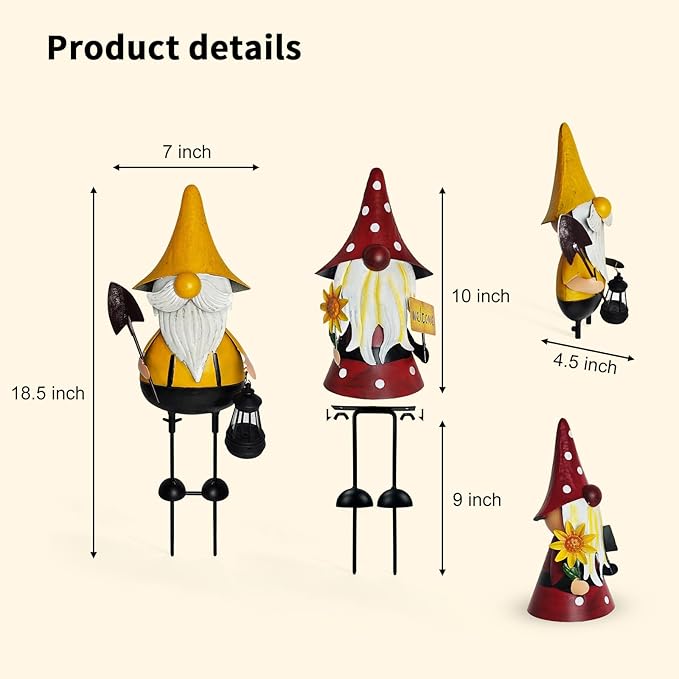 HONGLAND Metal Gnome Yard Art -18 Inch Metal Gnome Statue Garden Decor -3D Garden Outdoor Decorations -Christmas Holiday Lawn Patio Yard Garden Decor