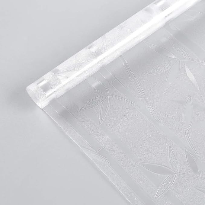 rabbitgoo Window Privacy Film Frosted Bamboo Pattern, Removable UV Blocking Stained Glass Decals Covering Decorative Window Cling for Home, 23.6 in X 6.5 Feet, Regular