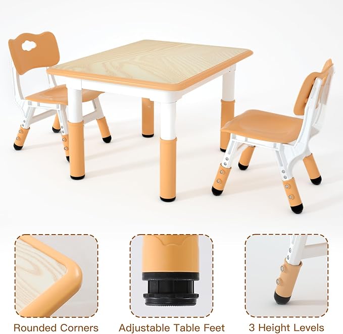 Kids Study Table and 2 Chairs Set,Height Adjustable Table and Chairs for Children and Toddlers,31.5"X23.6"Graffiti Desktop,Suitable for Daycare,Classrooms, Home