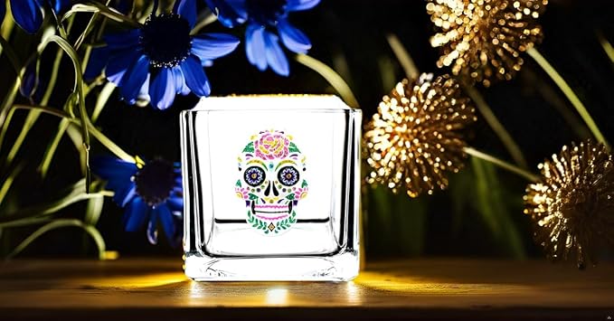 THE QUEENS' JEWELS Sugar Skull Jeweled 4x4 Candle Holder Vase - Unique Gift for Women, Birthday, Cute, Fun, Cocktail, Queen, Not Painted, Decorated, Bling, Bedazzled, Rhinestone