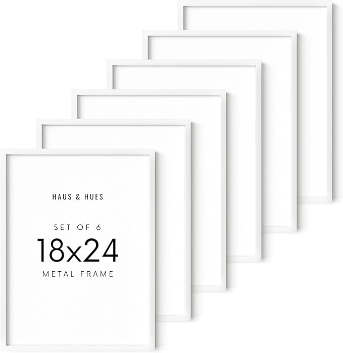 HAUS AND HUES 18x24 White Metal Picture Frames - Features Premium Aluminum, Vertical & Horizontal Hang, Shatterproof Plexiglass - Perfect for Home, Room, Office (18x24 in, White, Set of 6)