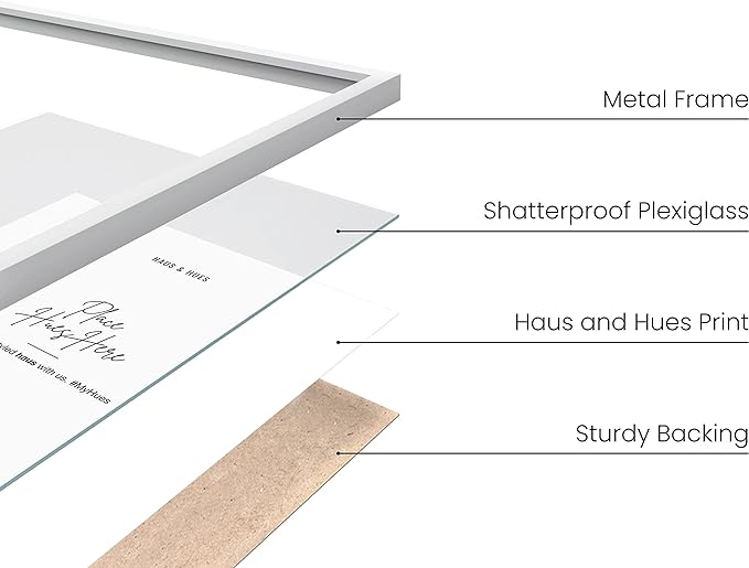 HAUS AND HUES 12x18 White Metal Picture Frames - Features Premium Aluminum, Vertical & Horizontal Hang, Shatterproof Plexiglass - Perfect for Home, Room, Office (12x18 in, White, Set of 6)