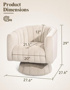 Kromax Swivel Accent Chair with Armrest, Mid Century 360 Degree Swivel Barrel Chair Overstuffed Tufted Velvet, Ideal for Living Room, Bedroom, Reading Room, Beige