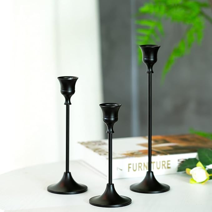 Romadedi Candlestick Holder Matte Black Candle Holder Set of 3 Decorative Candle Holder for Taper Candle for Fireplace Mantel Dinning Table Home Decorations Black 2 Set