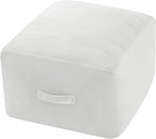 MeMoreCool Square Stuffed Pouf Ottoman Foot Rest, Floor Pouf Foot Stool with Foam Chunk Filling, Soft Stuffed Ottoman Footrest for Living Room, Off-White