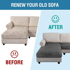 H.VERSAILTEX Velvet Stretch Sectional Couch Covers, 3 Pieces, L-Shaped with Separate Cushions - For Both Left/Right Couch Types (Large Sofa 2 Seater + Chaise, Grey Striped)