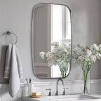 ANDY STAR Brushed Nickel Mirror, 30x48’’ Brushed Nickel Bathroom Oval Mirror with Stainless Steel Metal Frame, Silver Oblong Mirrors Wall Mounted for Bedroom, Living Room Decor