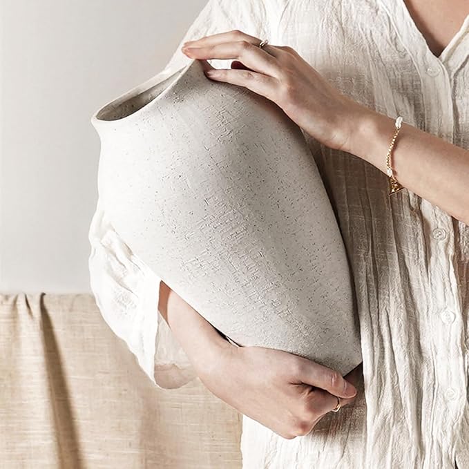 Large White Ceramic Vase,11.8 Inch Tall Floor Vase for Farmhouse Centerpieces, Rustic Living Room, Wedding & Home Decor