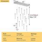 Rectangular Chandeliers 17-Lights Long Light for Entryway LED Dimmable Chandeliers Lighting Fixture Flat Sloped High Ceiling Pendant Lights Crystal for Living Room Foyer Hallway Staircase Silver