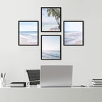 SIGNWIN Framed White Pastel Tropical Island Ocean Beach Shore Wall Art, Set of 4 Landscape Colorful Wall Decor Prints, Nature Wilderness Wall Décor for Living Room, Bedroom - 11"x14" Black