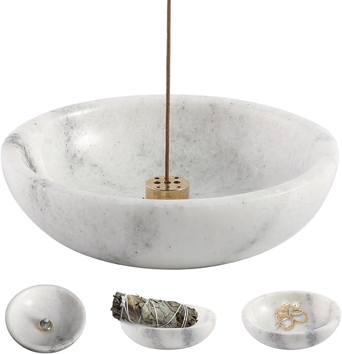 Koville Luxury Natural White Marble Incense Holder, Upgraded 6" Incense Holders for Sticks, Sturdy Incense Burner Ash Catcher, Ideal for Meditation, Relaxing, Easy to Clean
