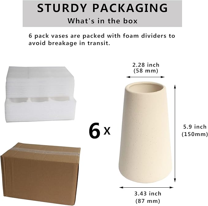 YANLING 6 Pack Light Yellow Vase for Flowers, 6 inch Modern Ceramic Vases for Pampas Grass Simple Shelf Vase Decor, Boho Vases for Home Decor, Vases for Wedding Dinner Table Party Office