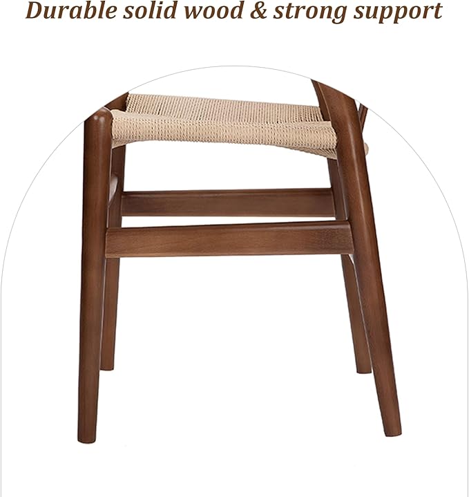 Wishbone Chair Natural Solid Wood Dining Chair/Hans Vegner Y Chair Rattan and Wood Accent Armrest Chairs (Ash Wood - Walnut 2 Chairs)