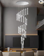 30-Light 197'' High Ceiling Chandeliers Modern Crystal Chandeliers for Entryway Long Spiral LED Dimmable Chandelier Flush Mount Ceiling Staircase Foyer Living Room Sloped ceilings Light Fixture