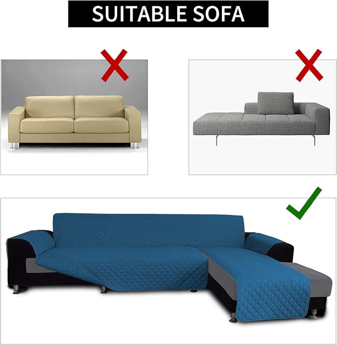 Easy-Going L Shape Sofa Slipcover - Reversible Sectional Couch Cover - Chaise Lounge Slip Cover - Furniture Protector - Peacock Blue