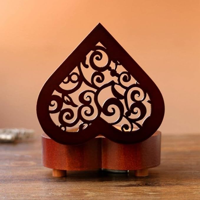 Pursuestar Once Upon a December Music Box, Heart Shaped Vintage Hollow Out Wood Mechanism YunSheng Movement Wind Up Musical Box Gifts for Birthday Wedding Valentine's Day