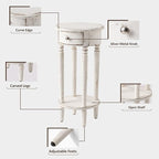 HOMPUS Vintage Round End Table with Lower Shelf, No Assemble Required Farmhouse Night Stand, Tall End Table with Drawer, White Nightstand Bedside Table for Bedroom, Small Spaces, Distressed Off-White