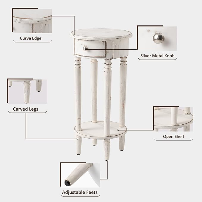 HOMPUS Farmhouse End Table Set of 2, Rustic Vintage Night Stand Set 2, Small White End Table with Drawer, Fully Assembled Narrow Wood Nightstand, Accent Bedside Table for Bedroom, Distressed off-white