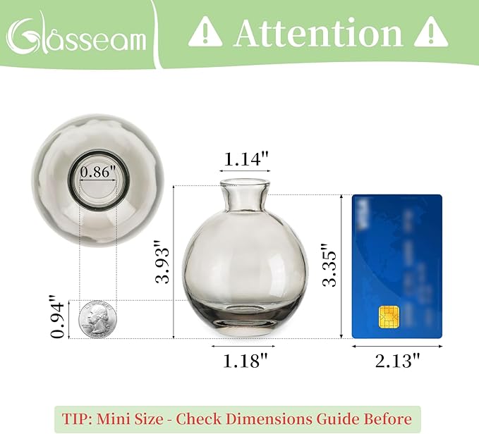 Bud Vases 3Pcs/Set Small Vases Handmade Cute Gray Small Vases for Flowers Centerpieces Glass Vases Mini Vase Home Decor Centerpieces, Events Table Decor