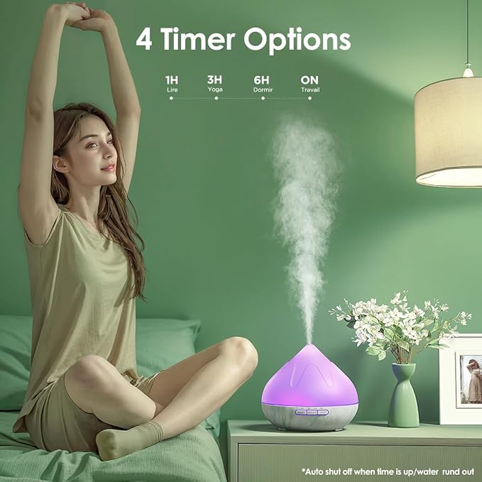 Aroma Diffuser with Essential Oils Set, 500 ML Essential Oil Diffuser with Remote Control, Humidifier with 14 Color Lights for Large Room, 4 Timer Setting, Auto Shut-Off Green