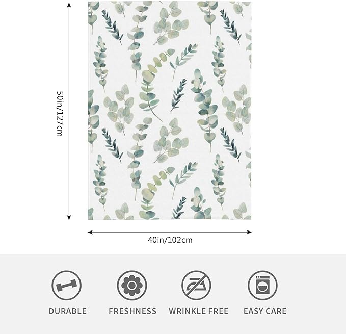 HGOD DESIGNS Watercolor Eucalyptus Flannel Fleece Bed Blanket Throw Blanket Lightweight Cozy Plush Blanket for Bedroom Living Rooms Sofa Couch 40"x50"