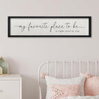 ZZJJHYWGQ Love Quotes Wall Decor My Favorite Place To Be Sign 32"×8" Couples Love Theme Plaque Modren Farmhouse Master Bedroom Above Over Bed Wood Framed Wall Art (Black)