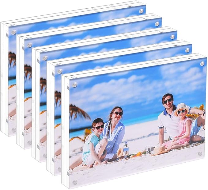 Premium Acrylic Photo Frame 4x6-5 Pack Gift Box Package, Clear Free Standing Desktop Magnetic Frame Double Sided Best Gift for Family, Perfect Decorate Birthday Wedding Party