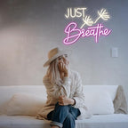 Just Breathe Neon Sign Dimmable Breathe Neon Signs Light Up Sign for Wall Decor LED Letters Neon Light by USB for Bedroom Yoga Studio Gym Reading Room(12.6 * 16.5In)