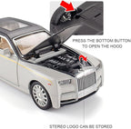 Alloy Collectible Rolls-Royce Phantom Model Toy Car, 1/32 Scale Diecast Car Model Pull Back Vehicles Phantom Toy with Sound & Light, Car Logo Can be Folded