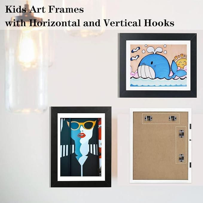 [4-Pack Kids Artwork Frames Changeable - Kids Art Frames Front Opening 8.5 x 11 Holds 150 Pics, Artwork Frames for Kids Art, Kids Art Frame Ideal for Portfolio, Pictures, Drawings (Black)