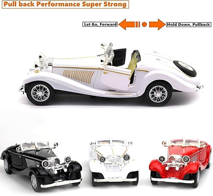 1:28 Scale Pullback Diecast Metal Antique Classic Model Cars Collectible Toy Gifts (White,Length 6.5in/16.8cm)