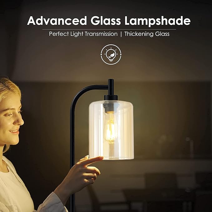Industrial Standing Lamp with Gold Glass Lampshade, 6W LED Bulb Included, Modern Style with Foot Switch, Bright LED for Living Room, Bedroom, Office
