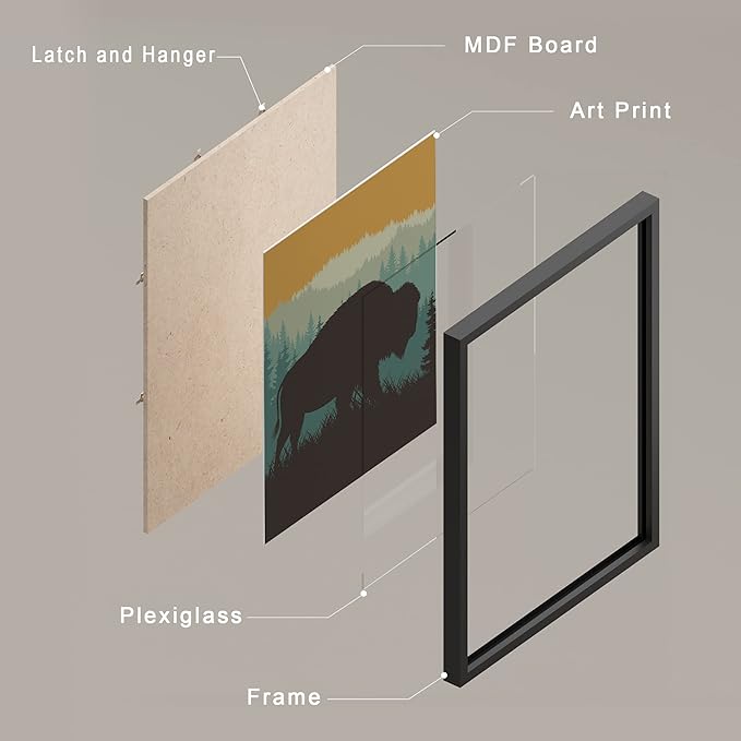 SIGNWIN Framed Country Farmhouse Vibrant Bison Wall Art, Set of 4 Silhouette Animals Wall Decor Prints, Wilderness Nature Wall D¨¦cor for Living Room, Bedroom - 12"x16" Black
