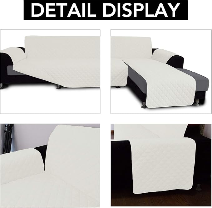 Easy-Going Sofa Slipcover L Shape Sofa Cover Sectional Couch Cover Chaise Cover Reversible Furniture Protector Cover for Pets Kids Children Dog Cat (Small, Ivory/Ivory)