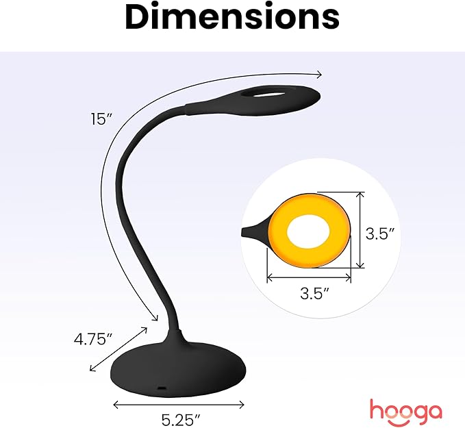 hooga Desk Lamp, Blue Light Blocking, 3 Modes: Amber 1600K, Red, Full-Spectrum 4000K, Dimmable, Rechargeable, Eye Strain Relief, Circadian Friendly