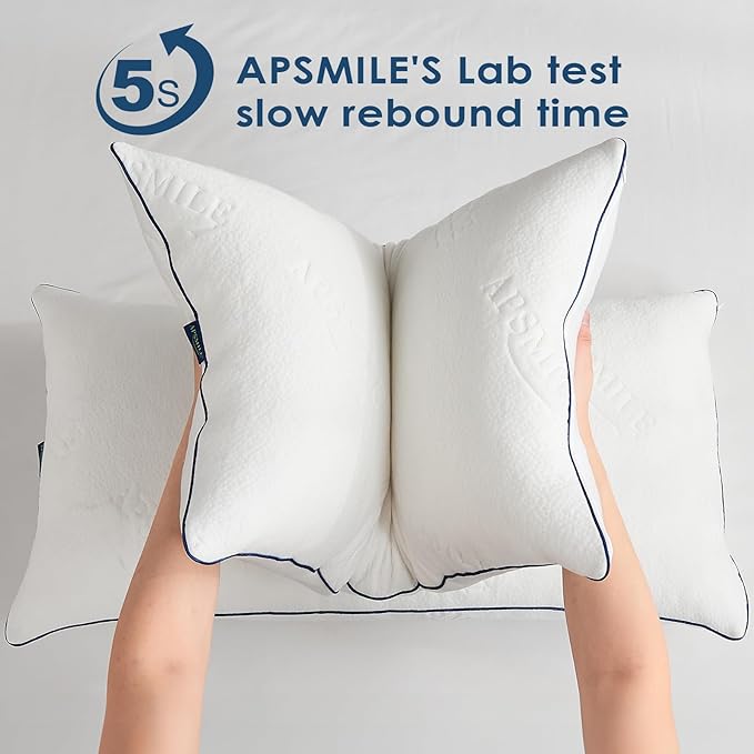 APSMILE Adjustable Shredded Memory Foam Pillows, Luxury Cooling Pillows for Neck Pain, Hotel Bed Pillows for Sleeping, Essentials King Size Pillows for Side/Back Sleeper (White,18"x34")