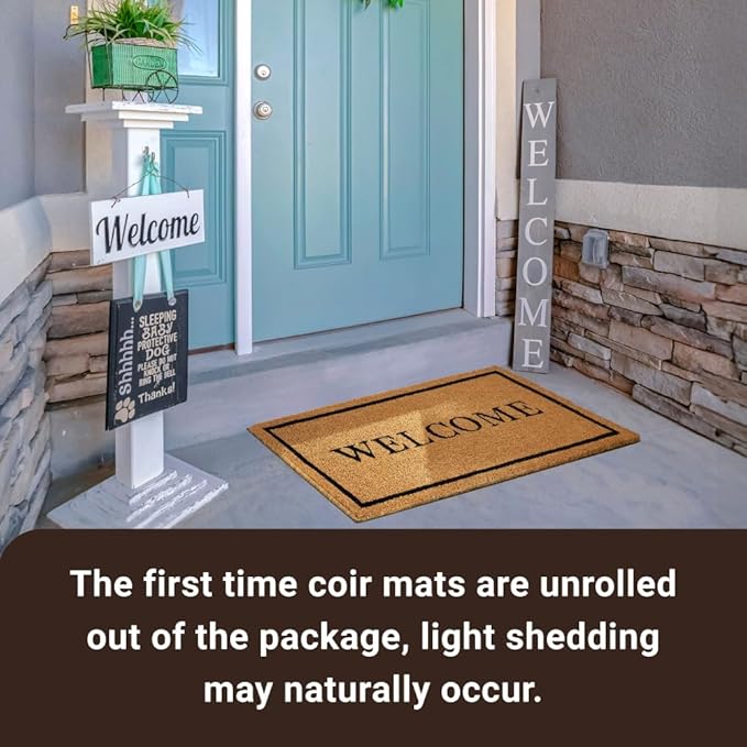 KANKUN Coco Coir Door Mat with Heavy Duty Backing, Welcome Doormat (17" x 30"), Doormat Entrance (Welcome2-2Pack)