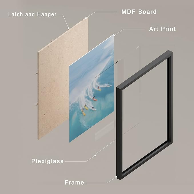 SIGNWIN Framed Ocean Nautical Landscape Wall Art, Set of 4 Surfing Surfboard Aerial View Wall Decor Prints, Nature Wilderness Wall Décor for Living Room, Bedroom - 11"x14"x 4 Black