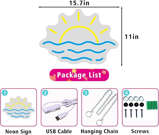 Sunset Sunrise Neon Sign Sun on The Sea Neon LED Light Sign for Wall Decor Wave Neon Light up Sign Beach Home Decor Aesthetic for Teen Girls Bedroom Game Room Decor Ocean Sun Night Light Wedding