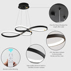 Q&S Modern LED Chandelier,Black Dining Room Chandeliers with Remote Dimmable Light Fixture for Living Room Bar Game Room Restaurant Hotel Office L30 in