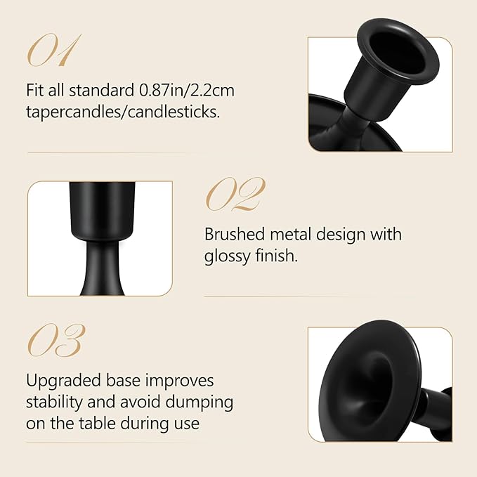 Candlestick Holders 6 PCS Short Metal Taper Candle Holders, KSWING Black Candle Stick Holders Set, Perfect for Table Centerpiece Mantel Party Wedding Christmas Home Decor, Set of 6