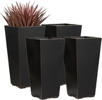 26 Inch Planter Tall Tapered Planter for Front Porch, Patio, Deck, Garden Indoor/Outdoor Tree Planters, Set of 4, Black with Copper Hand Brushed Rim