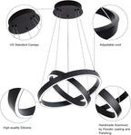 MADEM Room Decor Modern LED Pendant Light 2-Ring Circular Contemporary Chandelier Flush Mount Pendant Lighting for Living Dining Room Bedroom, 6000K Cool White, 36W, Black