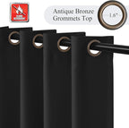 Fcosie Room Darkening Fireproof Curtains - Extra Wide Flame Retardant Drapes - Antique Bronze Grommet Top - 80% Blackout Fire Protection Drapery - Privacy Add Draperies, 2 PCS, 120" Wx102 L, Black