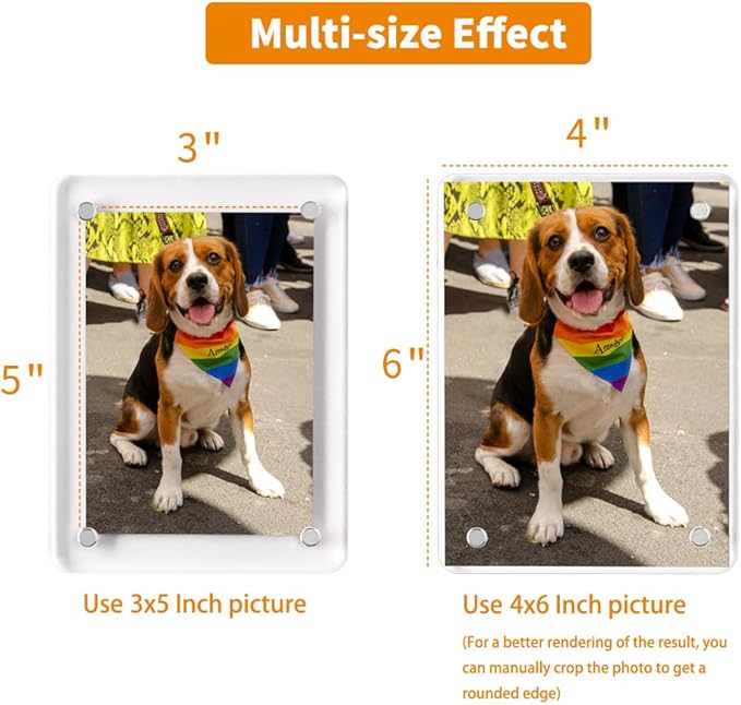 Acrylic Fridge Magnetic Picture Frames, 3x5 Inch Magnetic Clear Photo Frames Fit 3x5 and 4x6 Picture for Refrigerator/Locker/Wall, Compatible with Polaroid Camera Photos 6 Pack